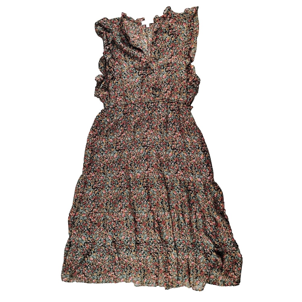 BB DAKOTA‎ Steve Madden Floral Chiffon Tiered Dress Ruffle Trim Tie Neck XXL - Picture 3 of 14